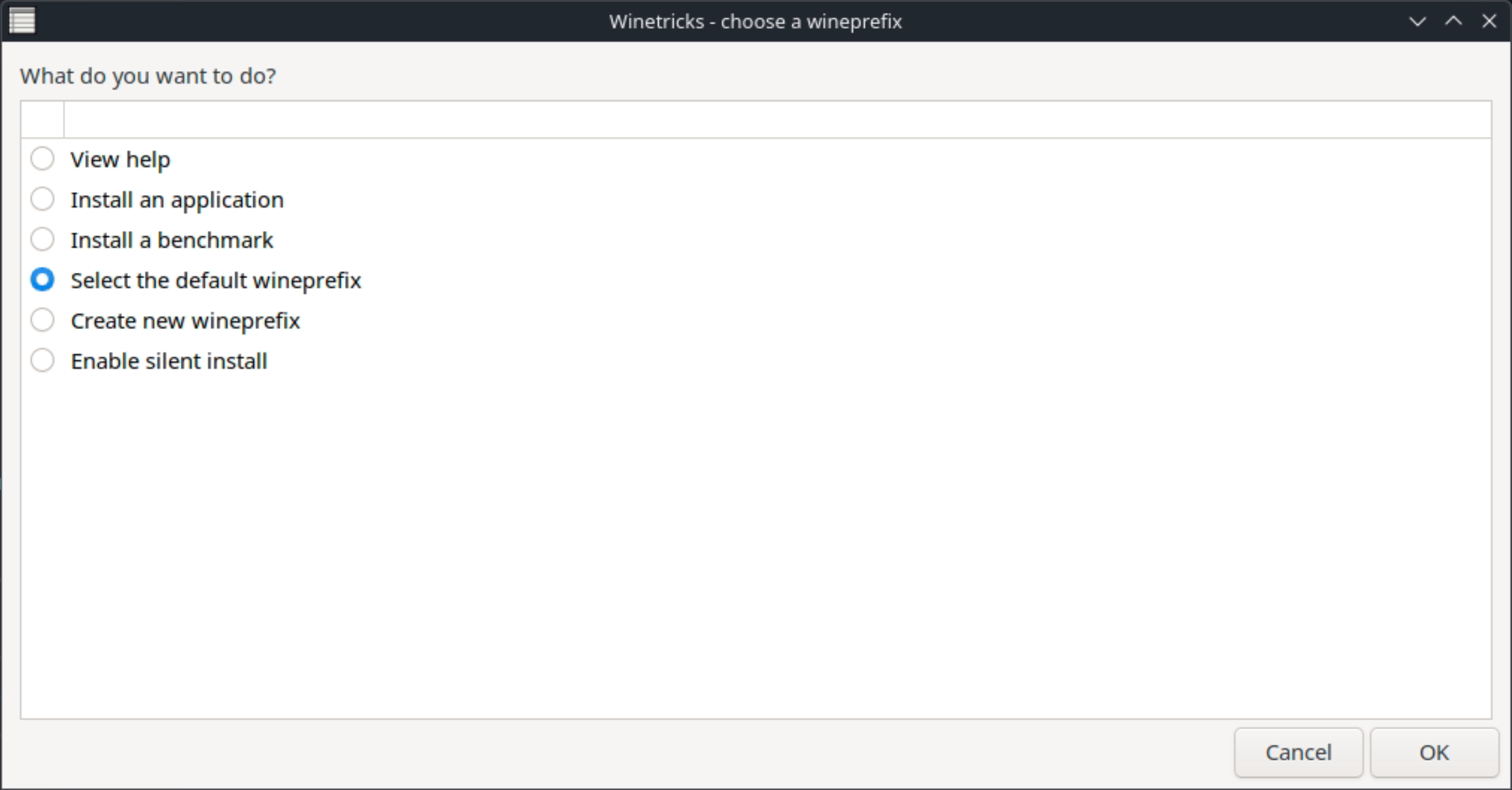 Меню выбора префикса